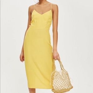 Top Shop yellow tie back midi dress NWOT